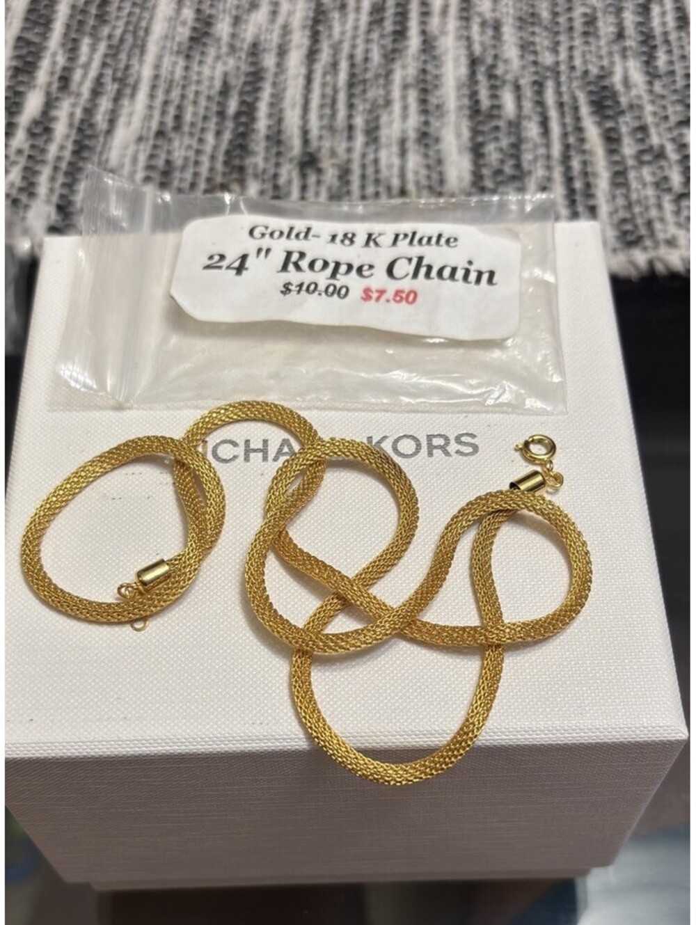 Vintage NOS 24” Gold Tone 18K Plated Rope Chain Necklace New in Original Bag - Picture 1 of 2